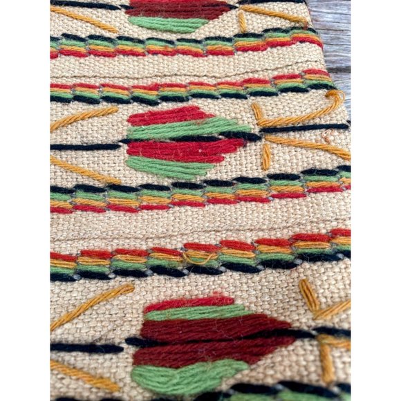 Vintage 1970s Burlap wool Embroidery Tote Bag  Boho Hippy - Picture 9 of 16